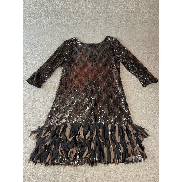Sequin Fringe Mini Dress - Black and Brown - Picture 2 of 7